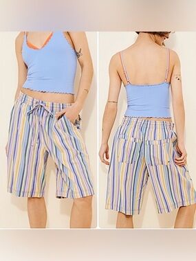 Free People Relaxed Saylor Poplin Striped Cotton Shorts, NWOT, Women’s Size S